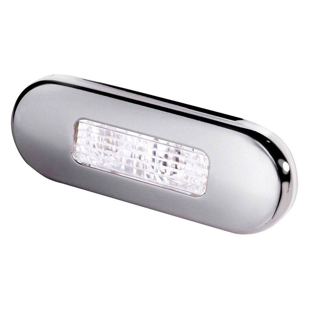 Hella Marine 0869 Surface Mount Oblong LED Courtesy Lamp, 12/24V DC, IP67, Polished 316 Stainless Steel Bezel, 84 mm Wide