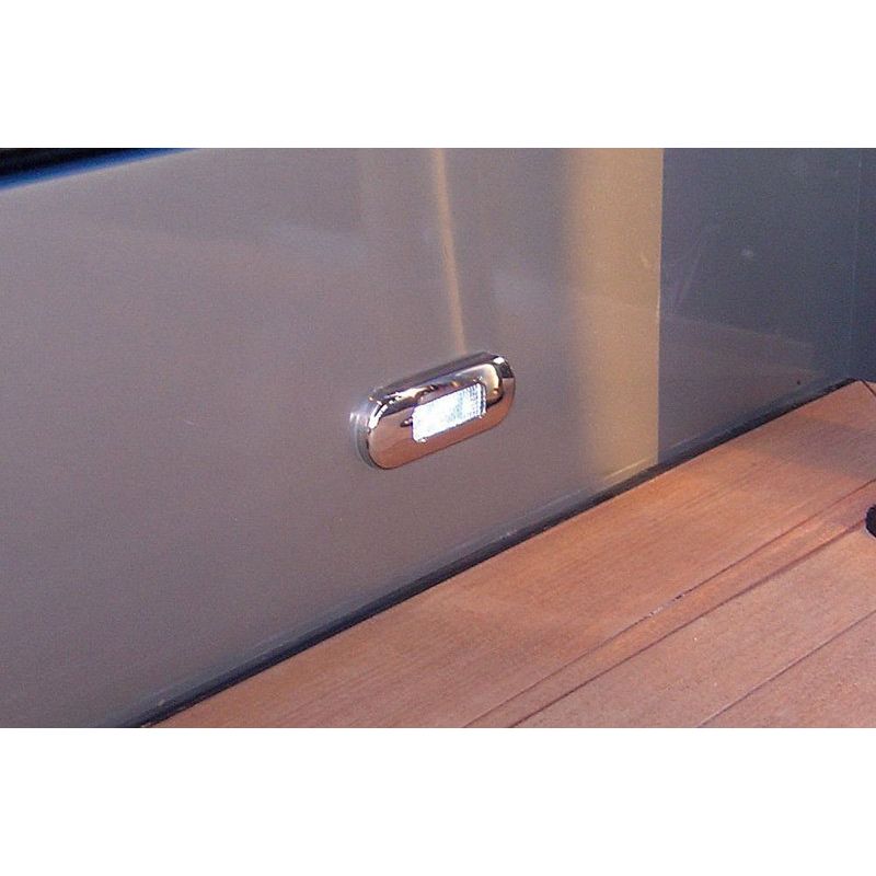 Hella Marine 0869 Surface Mount Oblong LED Courtesy Lamp, 12/24V DC, IP67, Polished 316 Stainless Steel Bezel, 84 mm Wide