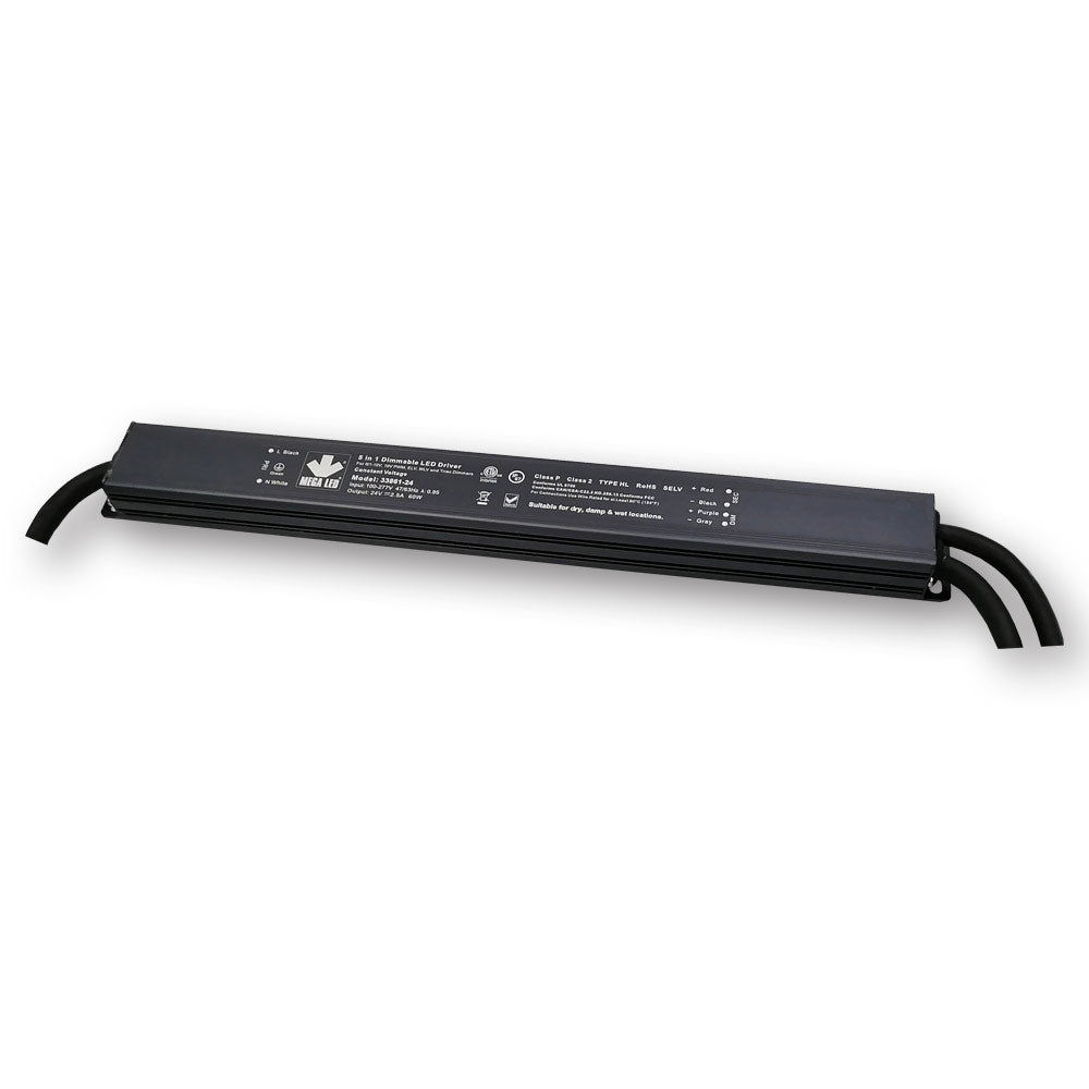 Mega LED - Driver Power Supply - 5 in 1 Slim Dimmable, 100-277V AC, 24V DC, 2.5A, 60W (33861-24)