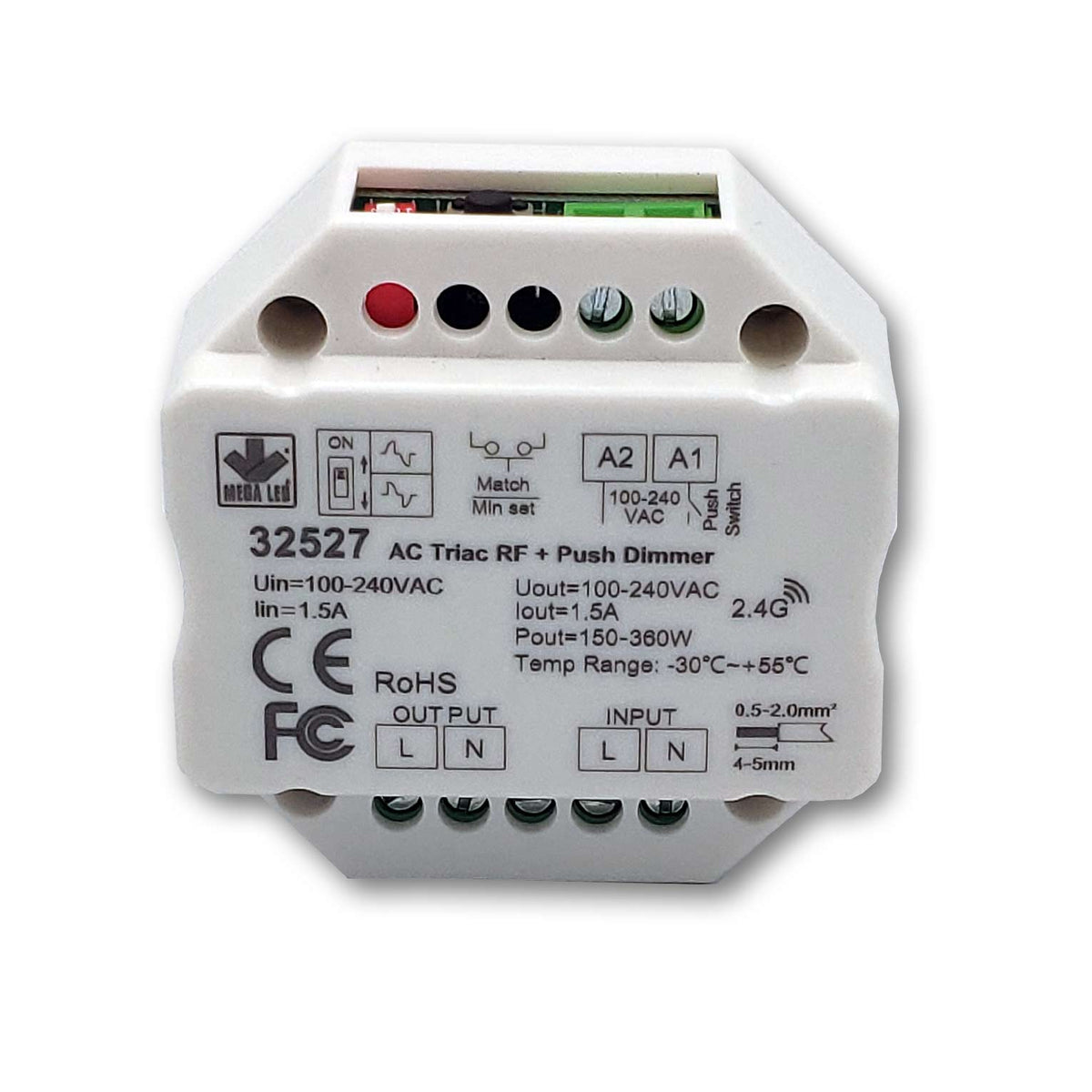 Mega LED - Electronic TRIAC Dimmer - For RF Remote, Input 100-240V AC, 1.5A Max For 1 Channel (32527)