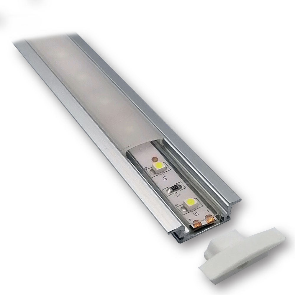 Mega LED - Slim Recessed Aluminum Profile - Standard Frosted Cover, Length 2 Meters (30210)
