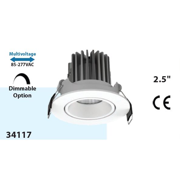 Mega LED - LED Downlight - 7W, LED Recessed Ceiling Light, 500 Lm, 2700K, 85-277V AC (34117)