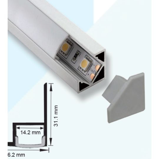 Mega LED - Dry Wall Corner Aluminum Profile - Ideal For Wall Lighting Effects, Length 2 Meter (30214)