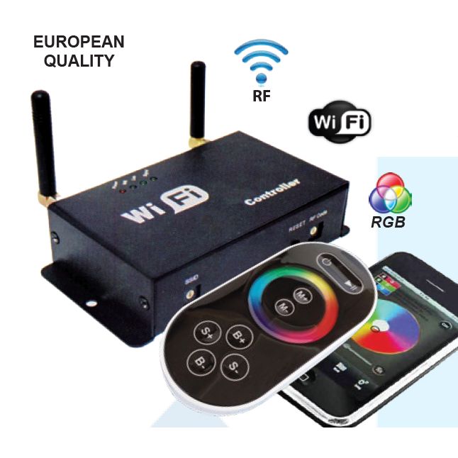 Mega LED - WI-FI RF Dimmer Controller - WI-FI & RF RGB Controller, Voltage 12-24V, 3 Channels (30908)