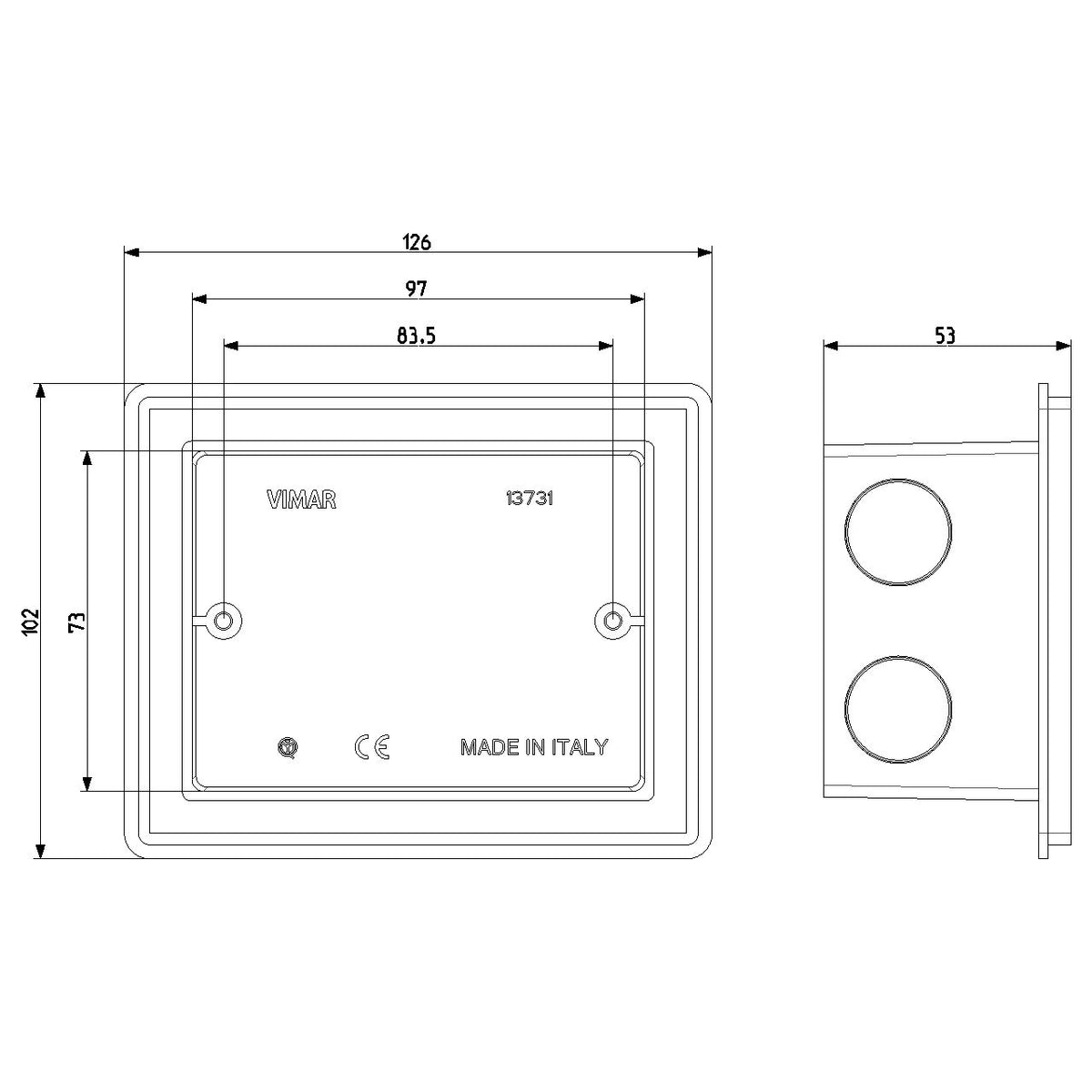Vimar Flush Mounting Box, 3-Module, IP55, Plastic, Grey
