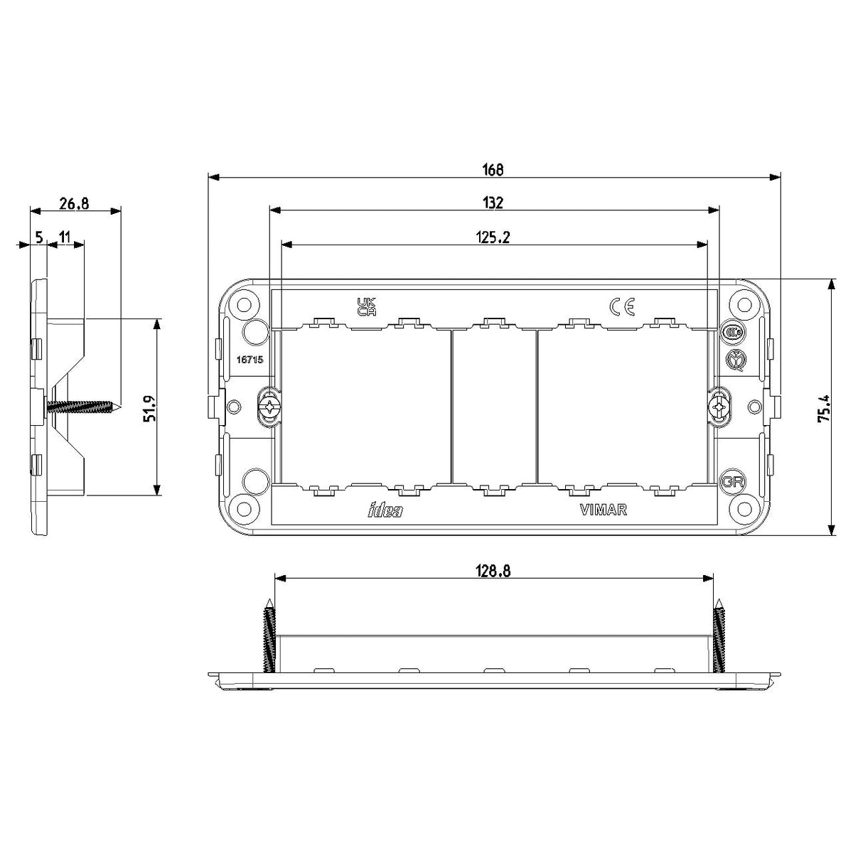 Vimar Idea 5-Module Mounting Frame, With Screws, Grey