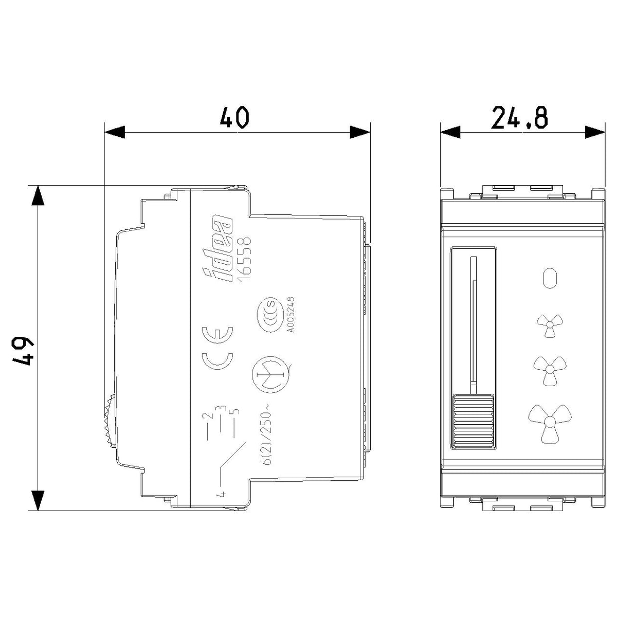 Vimar Idea Slide Switch, 1P, 6(2)A, 250V, 4 Positions, IP40