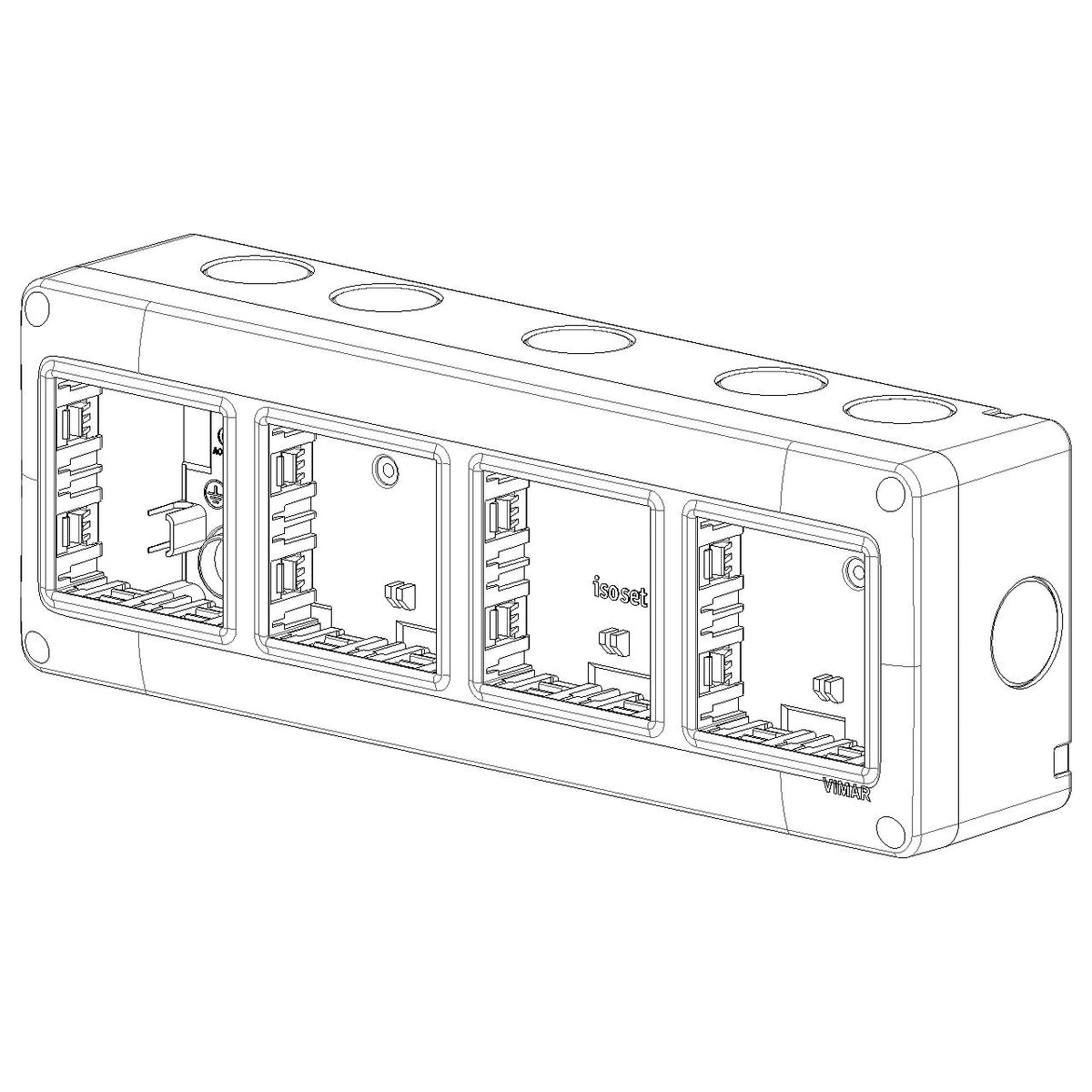 Vimar Isoset 8-Module 2x4 Surface Mount Enclosure, For Eikon and Plana Series, IP40, 23.8x8.3x5.5 cm, Plastic
