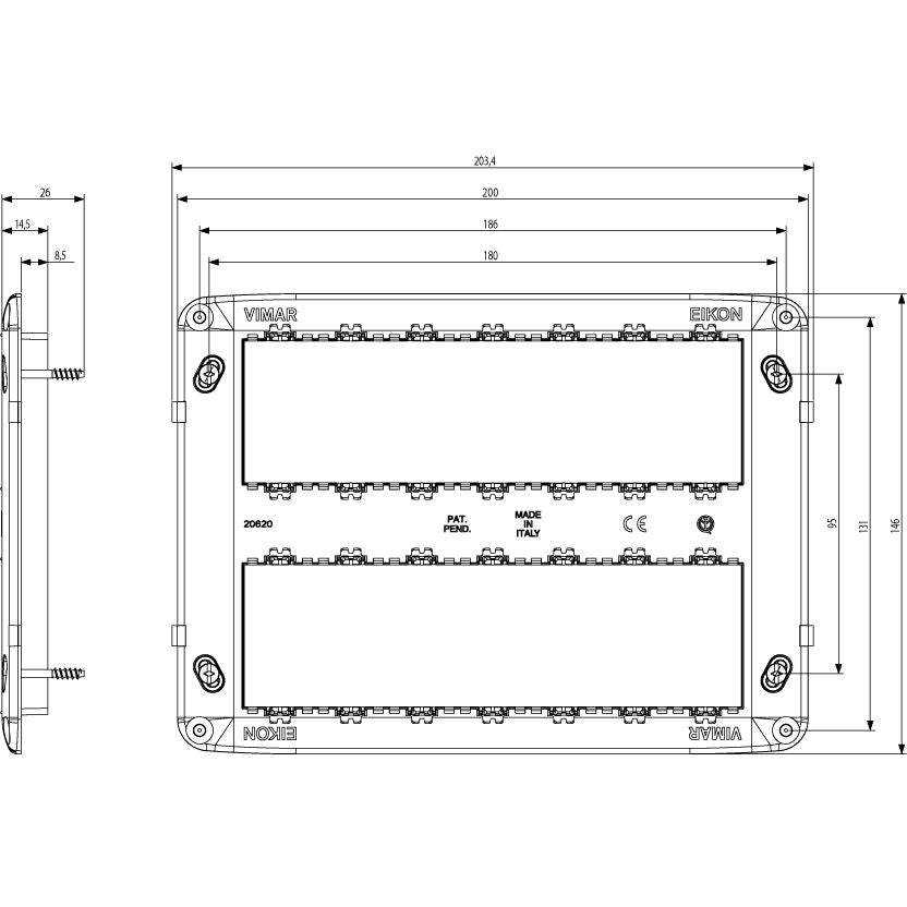 Vimar Eikon Mounting Frame, For V71320/V71620/V71720 Flush or 09920 Surface Boxes, 14 (7+7) Modules, Screws Included