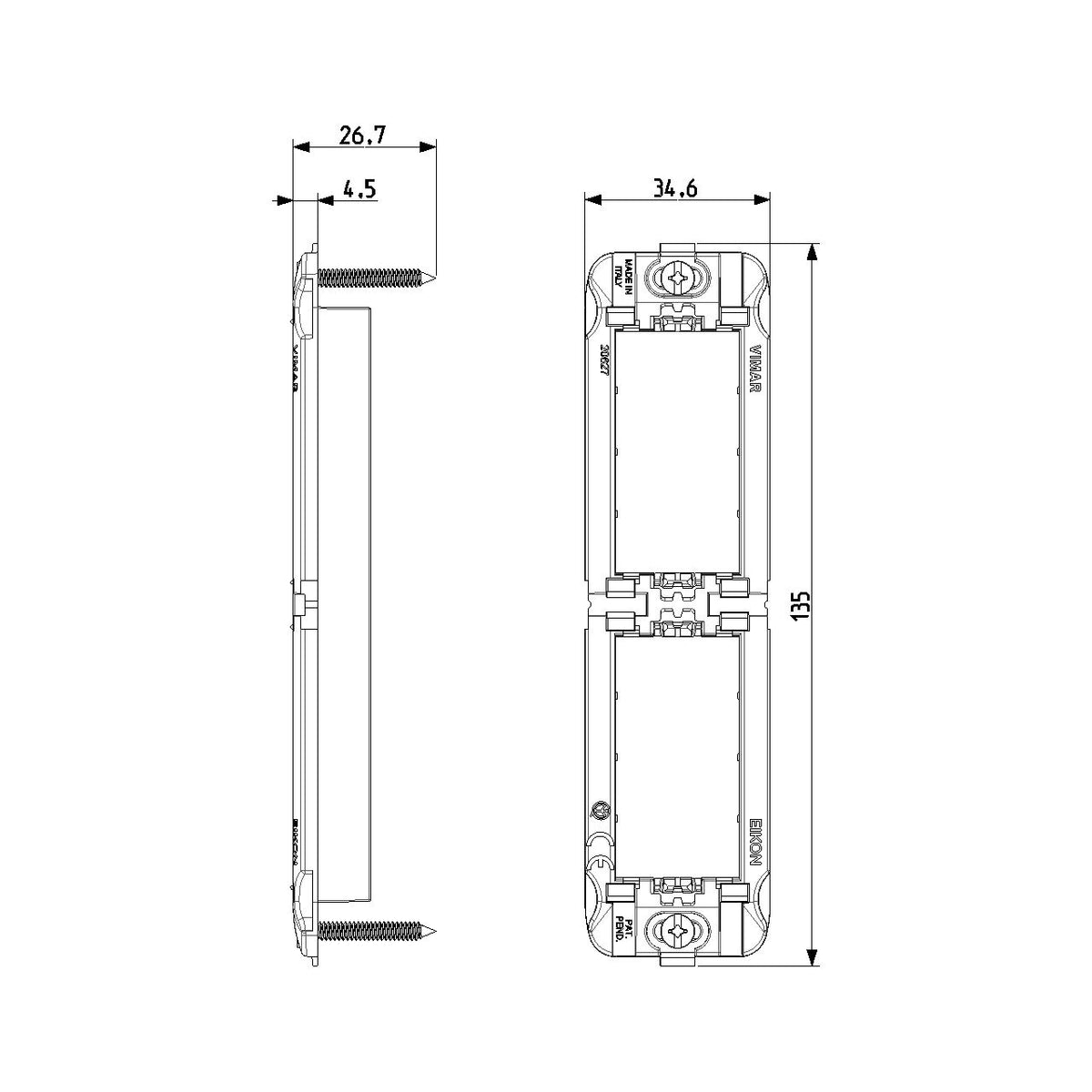 Vimar Eikon 2-Module Panel-Mount Frame, With Screws, Thermoplastic