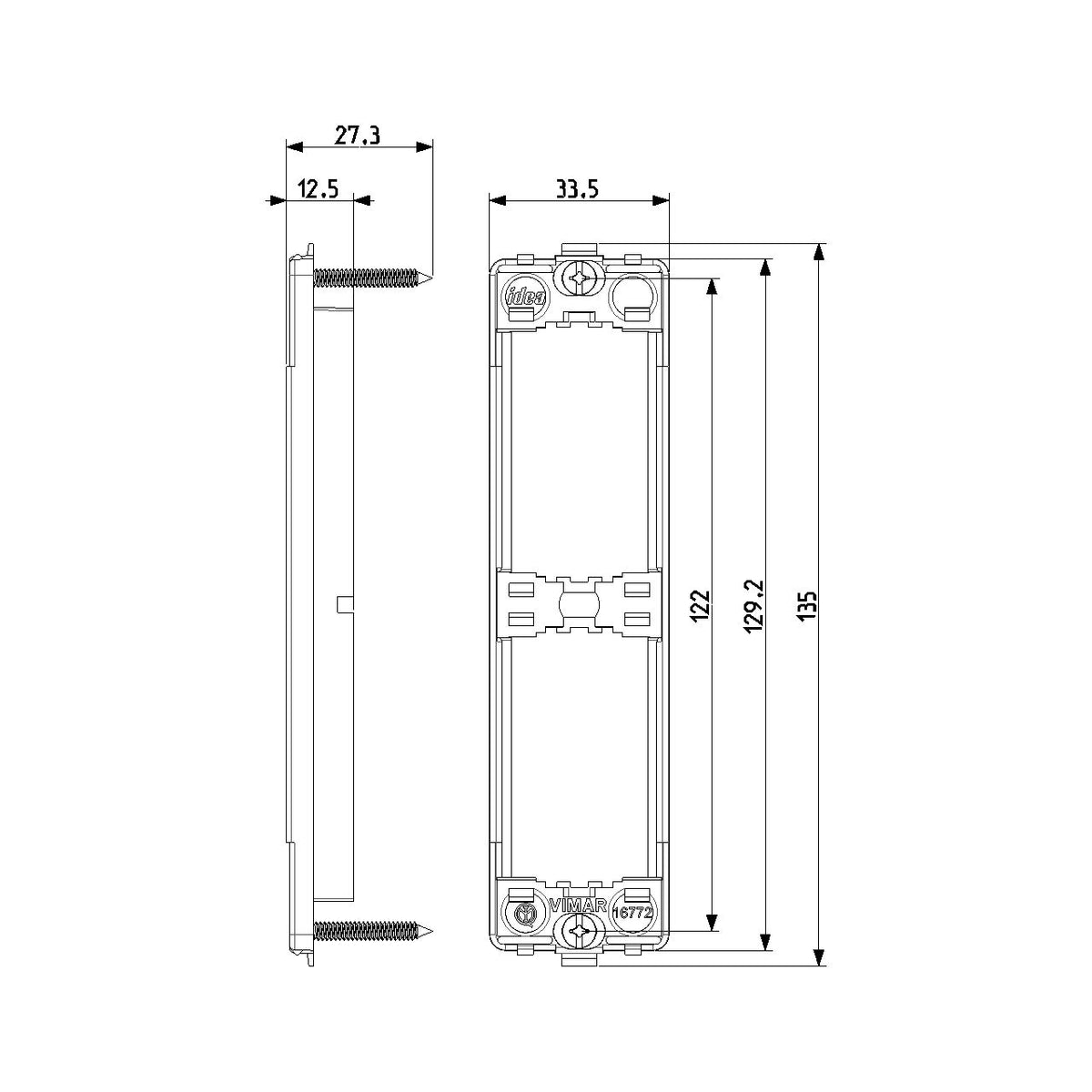 Vimar Idea 2-Module Flush Panel Mounting Frame, With Screws, Grey