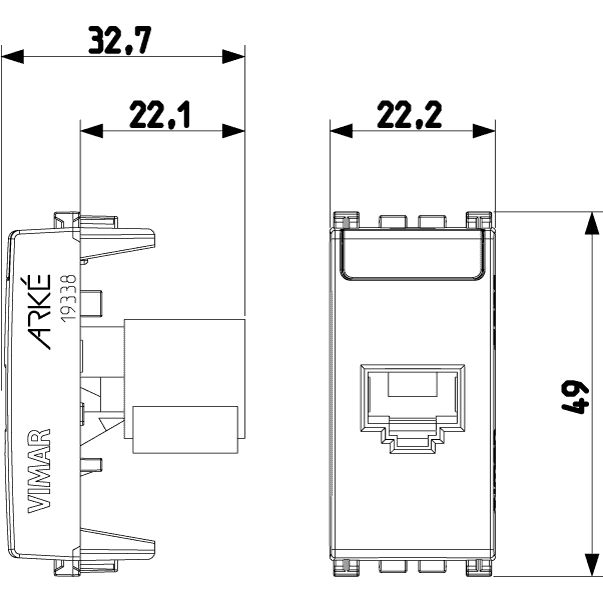 Vimar Arké RJ45 Cat5e Avaya UTP Socket Outlet, MPS100E Connector, T568A/B, IDC Terminals, Grey