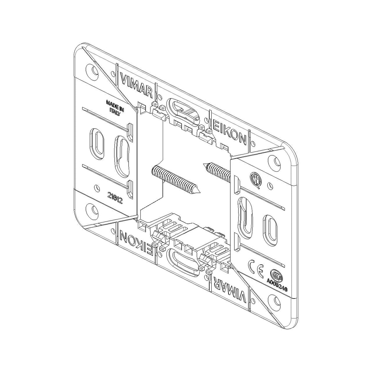 Vimar Eikon 2-Central-Module Mounting Frame, With Screws, For 60 mm Centers or 56x56 mm Boxes