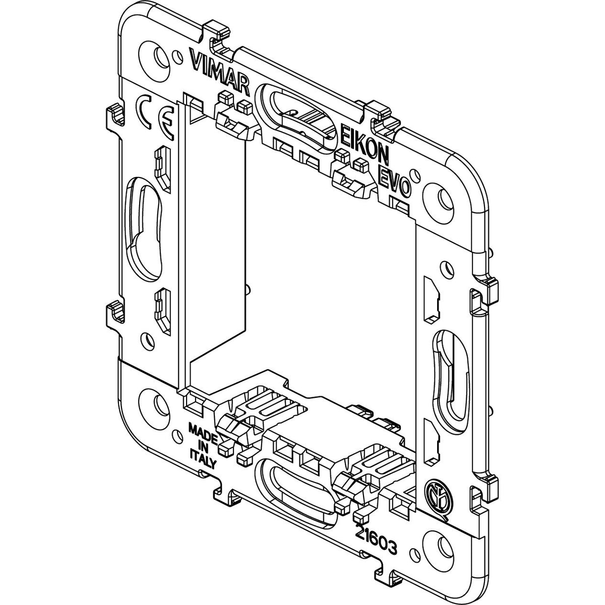 Vimar Eikon 2-Module Mounting Frame, Without Screws, For 60 mm Fixing Centres or 56x56 mm Box, 71 mm Distance Between Centres