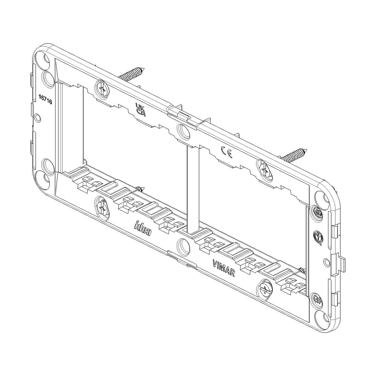 Vimar IDEA 6-Module Mounting Frame, For 6/7-Module Boxes, 60 x 172mm, With Screws, Grey Thermoplastic