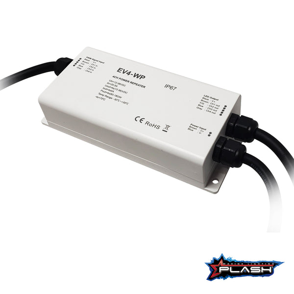 Plash - EV4-Series Waterproof RGBW Amplifier - 5A/CH, 12-36V, IP67 (EV4-AMP)