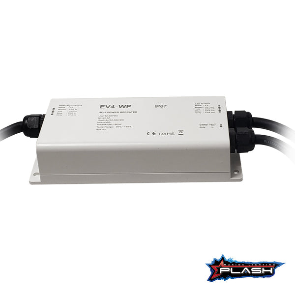 Plash - EV4-Series Waterproof RGBW Amplifier - 5A/CH, 12-36V, IP67 (EV4-AMP)