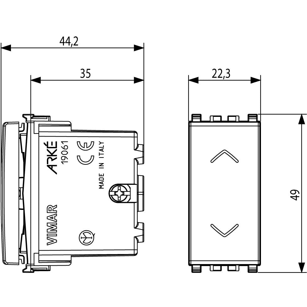 Vimar Arké 2P 2-Way Push Button, 10A, 250V, 6 Terminals