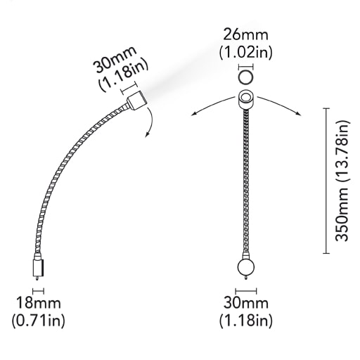 BCM - Catalina Wall Light - Chrome, 1.5W 350MM, 3000K, 8-32V, IP40, Warm White, 68lm (BCM2182K-I-3)