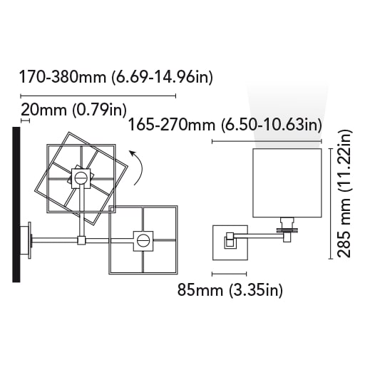 BCM - Quadra Wall Lamp - with Switch, Chrome (BCM2162-INT-3)
