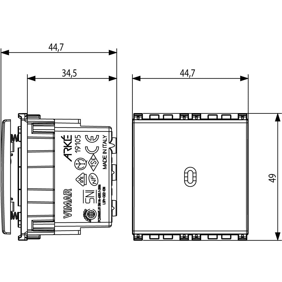 Vimar Arké Axial 2-Way Switch, 1P, 16AX, 250V, 2 Modules