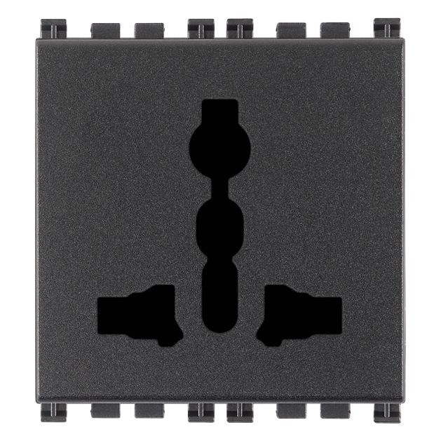 Vimar Arké SICURY Multistandard Socket Outlet, 2P+E, 13A, 250V, 2 Modules