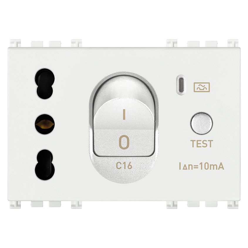 Vimar Arké SICURY Socket Outlet with C16 RCBO, 16A, 250V, Italian Standard P17/11, 3 Modules