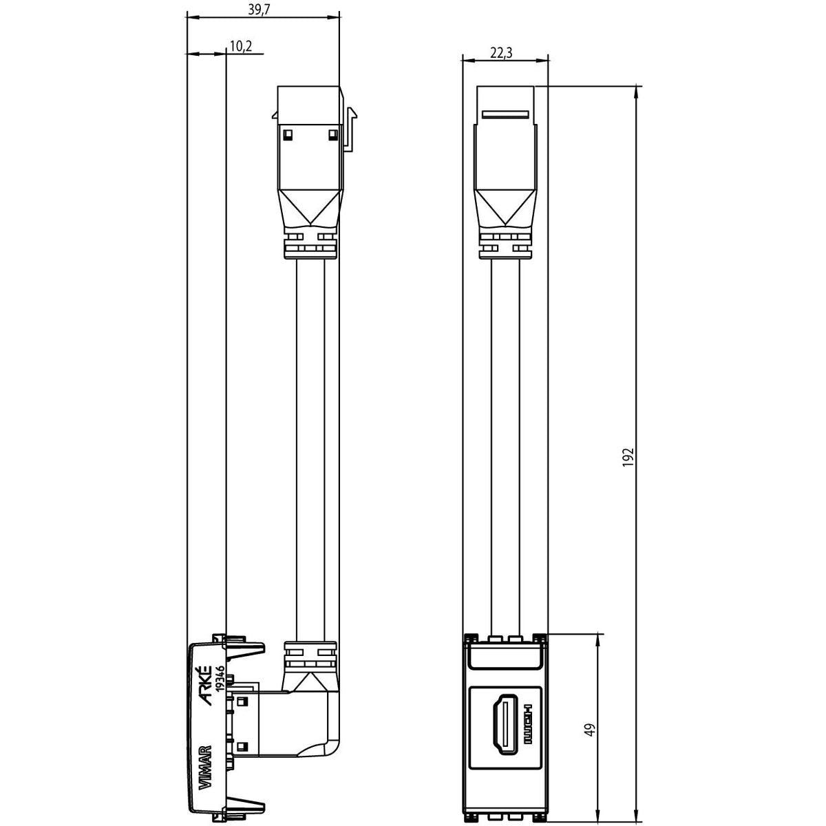 Vimar Arké HDMI 2.1b Outlet, IP20, Keystone Fixing, Flush Mount