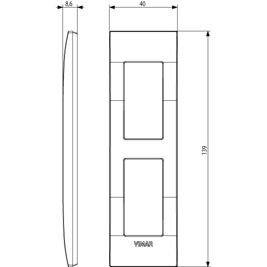 Vimar Arké Classic Cover Plate, 2-Module, Panel Mounting, Technopolymer