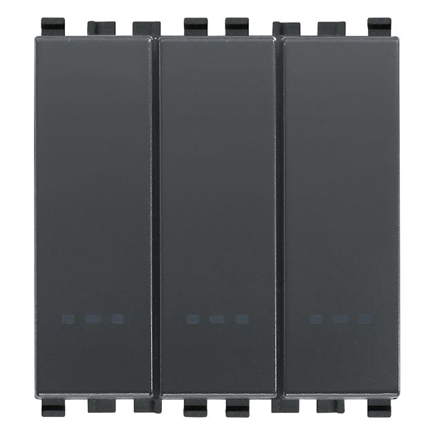 Vimar Eikon 3-Rocker 1-Way Switch, 20AX, 250V, Lightable, 2 Module, IP40