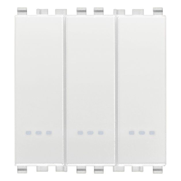 Vimar Eikon 3-Rocker 1-Way Switch, 20AX, 250V, Lightable, 2 Module, IP40