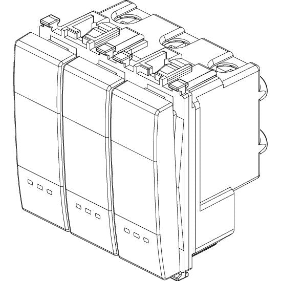 Vimar Eikon 3-Rocker 1-Way Switch, 20AX, 250V, Lightable, 2 Module, IP40