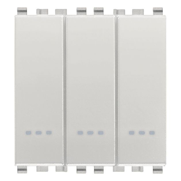 Vimar Eikon 3-Rocker 1-Way Switch, 20AX, 250V, Lightable, 2 Module, IP40