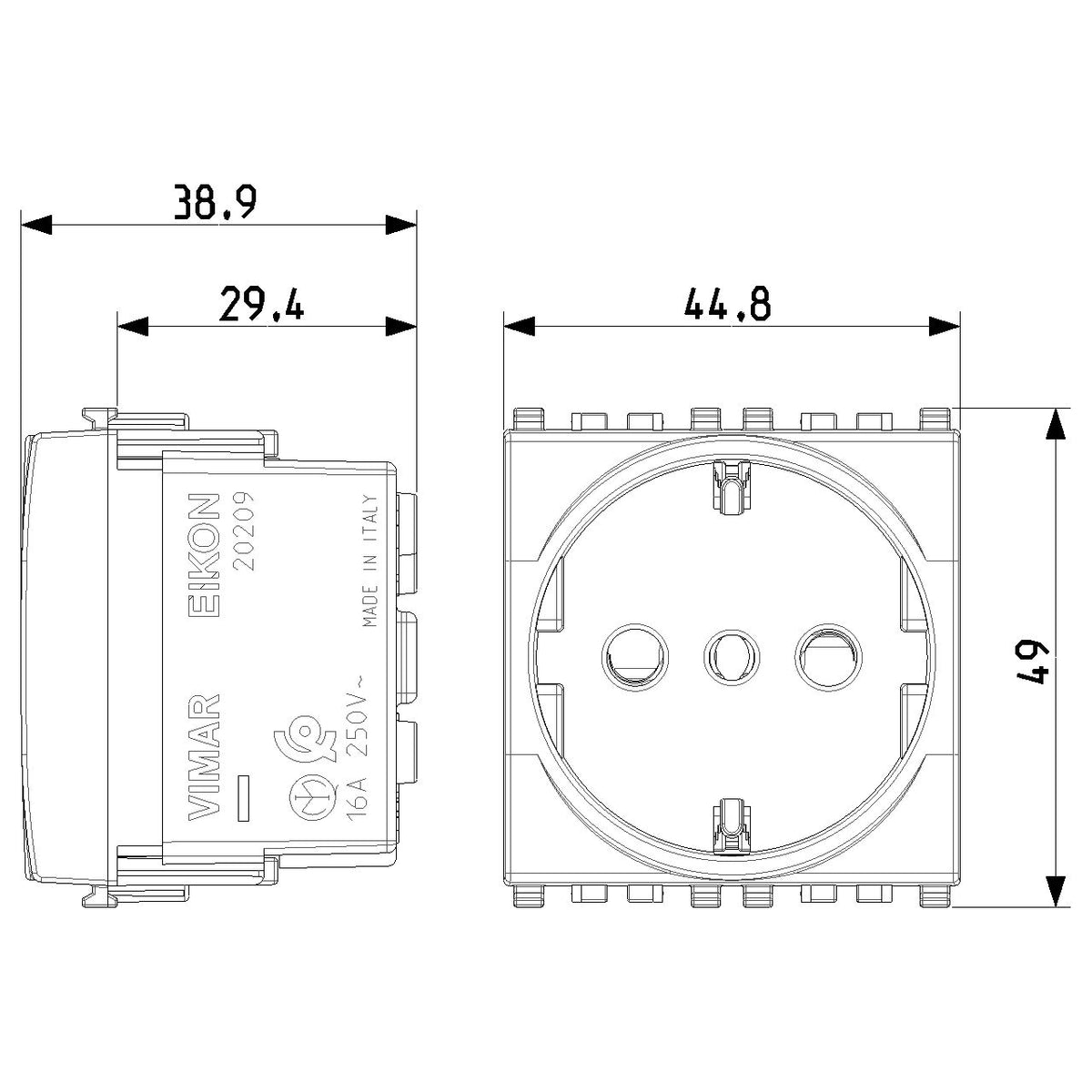 Vimar Eikon P30 SICURY Socket Outlet, 2P+E, 16A 250V, 2 Module