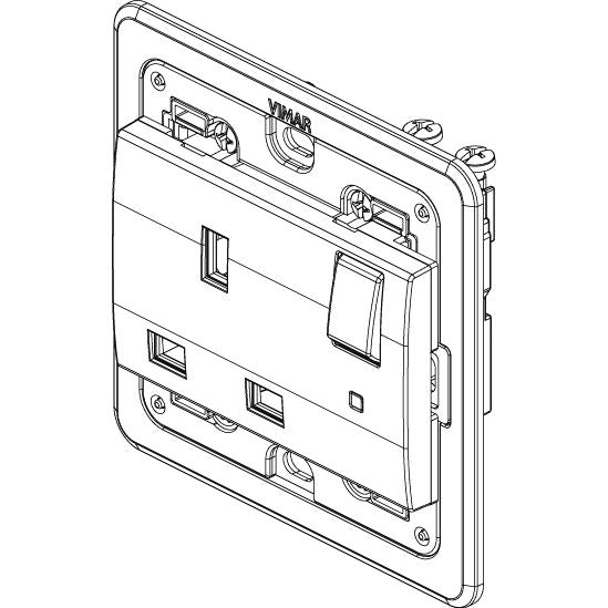 Vimar Eikon SICURY Switched English Standard Socket Outlet, 2P+E, 13A 250V, IP20, 3-Module Mounting Frame, Indicator Unit