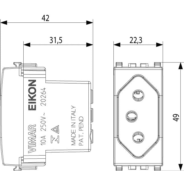 Vimar Eikon Brazilian SICURY Socket Outlet, 2P+E, 10A, 250V, IP20