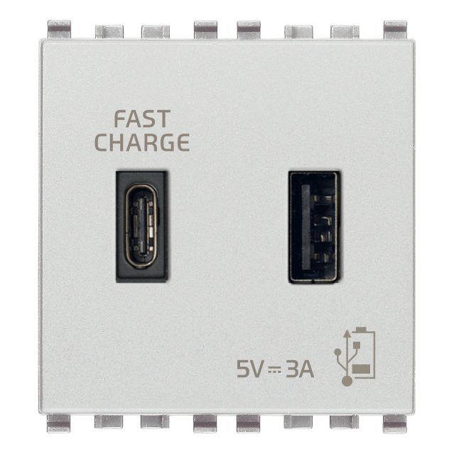 Vimar Eikon 2-Port USB Supply Unit, 5V, 2 Modules, Flush-Mounted
