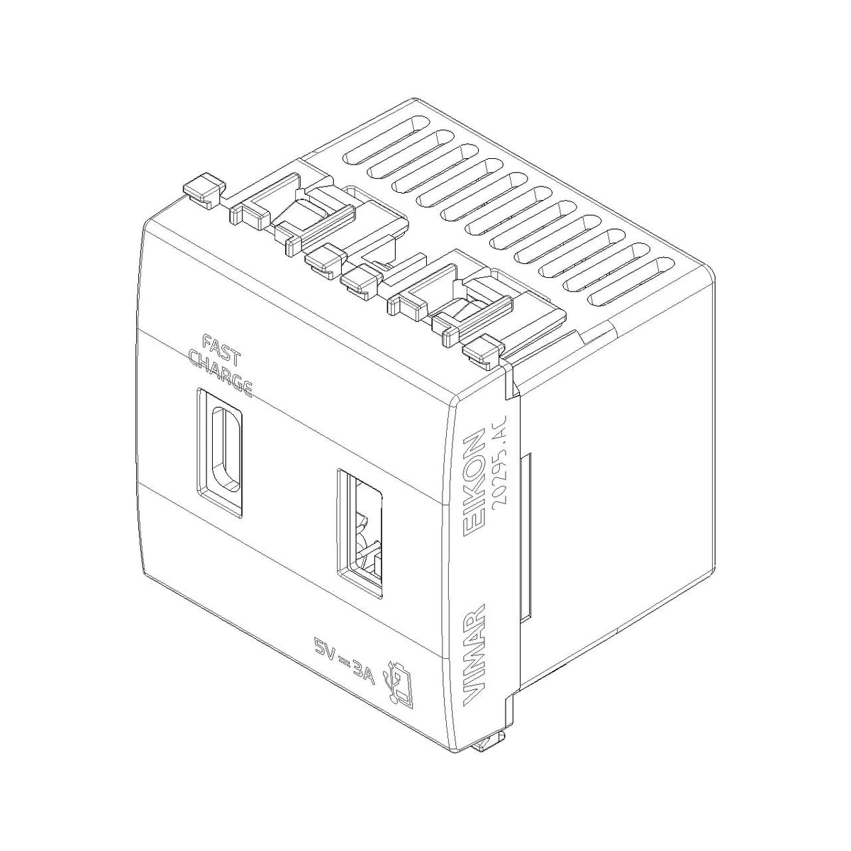 Vimar Eikon 2-Port USB Supply Unit, 5V, 2 Modules, Flush-Mounted