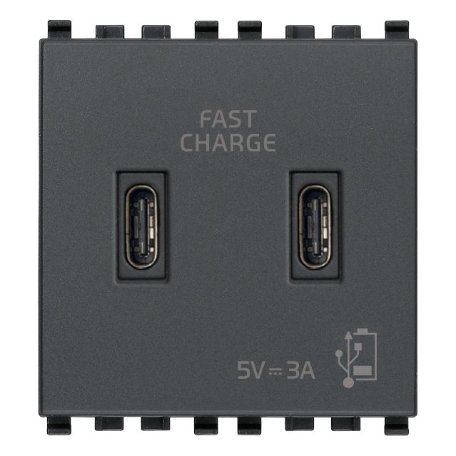 Vimar Eikon 2-Port USB Supply Unit, 5V, 2 Modules, Flush-Mounted