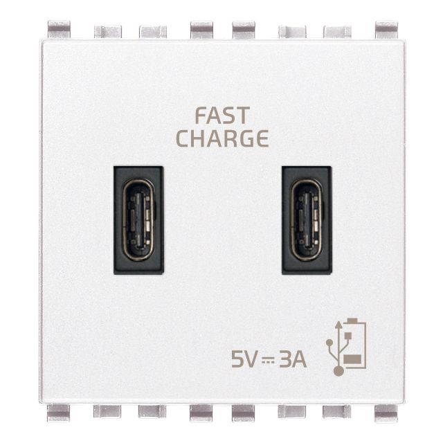 Vimar Eikon 2-Port USB Supply Unit, 5V, 2 Modules, Flush-Mounted