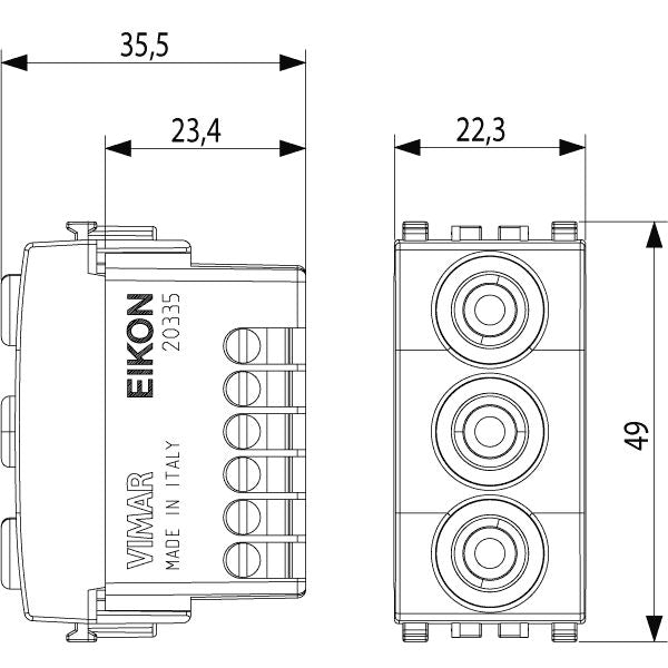 Vimar Eikon 3 RCA Socket Outlet, IP20, Screw Terminals, Flush Mount