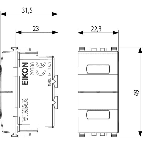 Vimar Eikon Neutral Double Indicator Unit, 250V, IP40, 1-Module, Flush-Mount, Without Signalling Unit