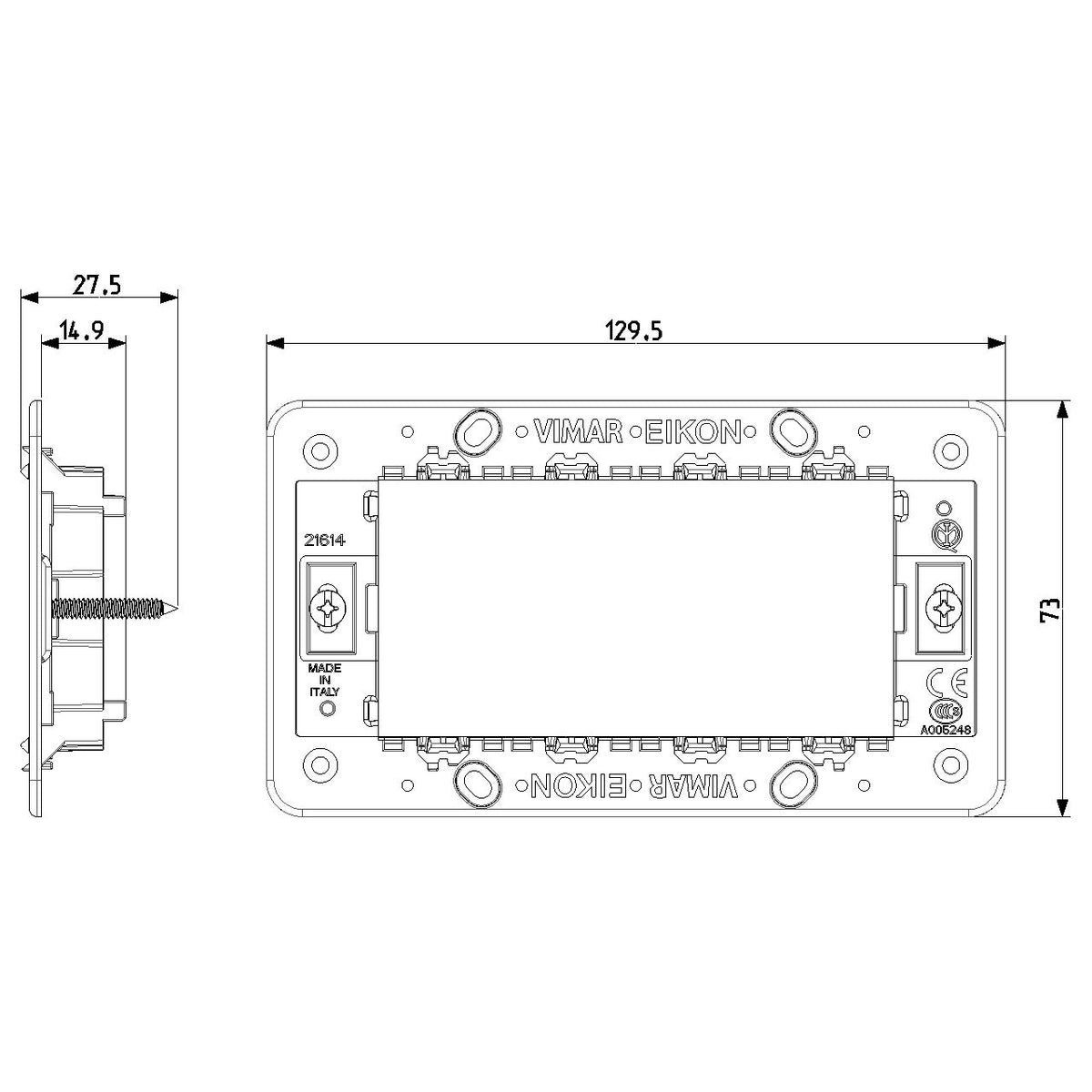 Vimar Eikon Mounting Frame and Protection Cover, 4-Module