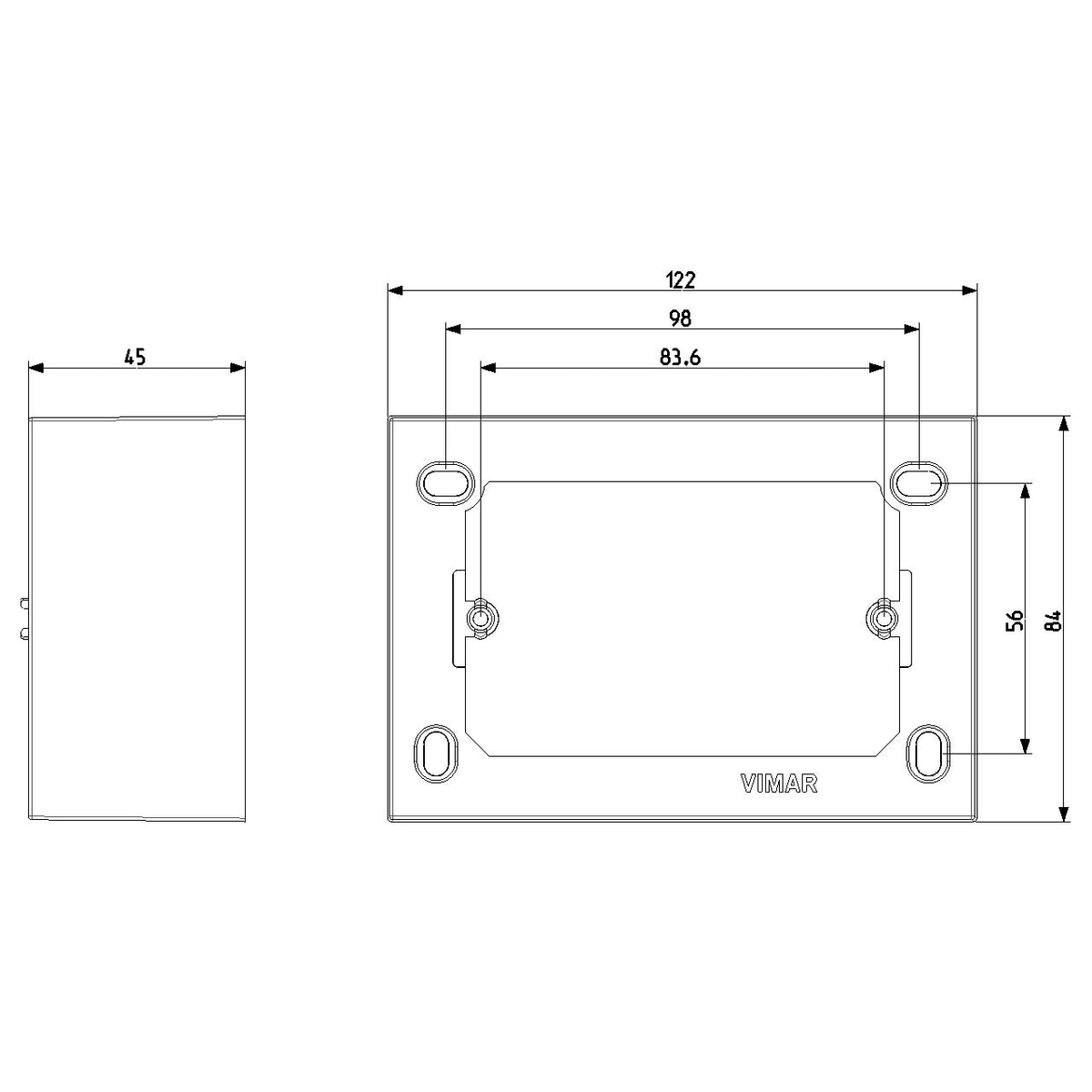 Vimar 09975 Surface Mounting Box, For Eikon/Idea/Plana, 3-Module, 43.5 mm Depth, IP20, Halogen-Free Plastic, 20/25 mm Conduit Inlets, 4 Inlets