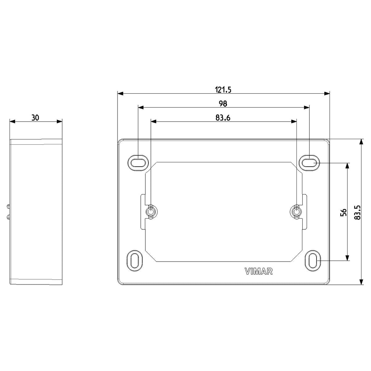 Vimar 3-Module Surface Mounting Box, For Eikon Devices, For Idea Devices, For Plana Devices, 84 x 121.5 x 30 mm, IP20, Halogen-Free Plastic