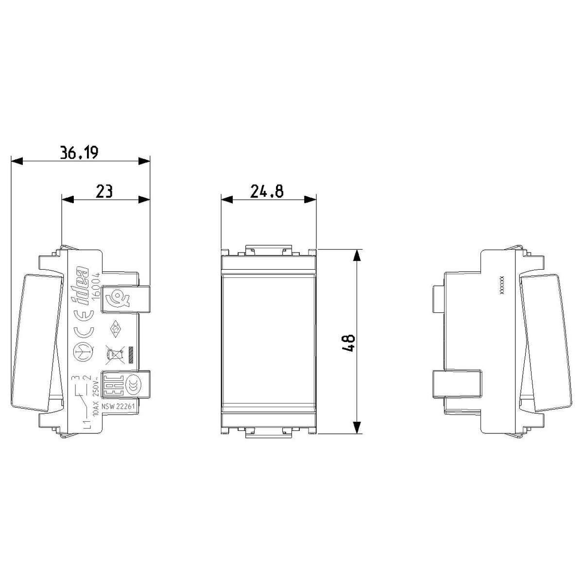 Vimar Idea 2-Way Rocker Switch, 1P 10 AX, 250V, IP40, Flush Mount