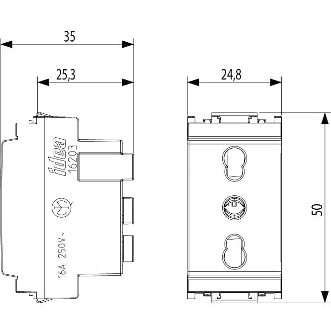 Vimar Idea SICURY Bipasso Socket Outlet, Italian Standard P17/11, 2P+E, 16A 250V, IP20
