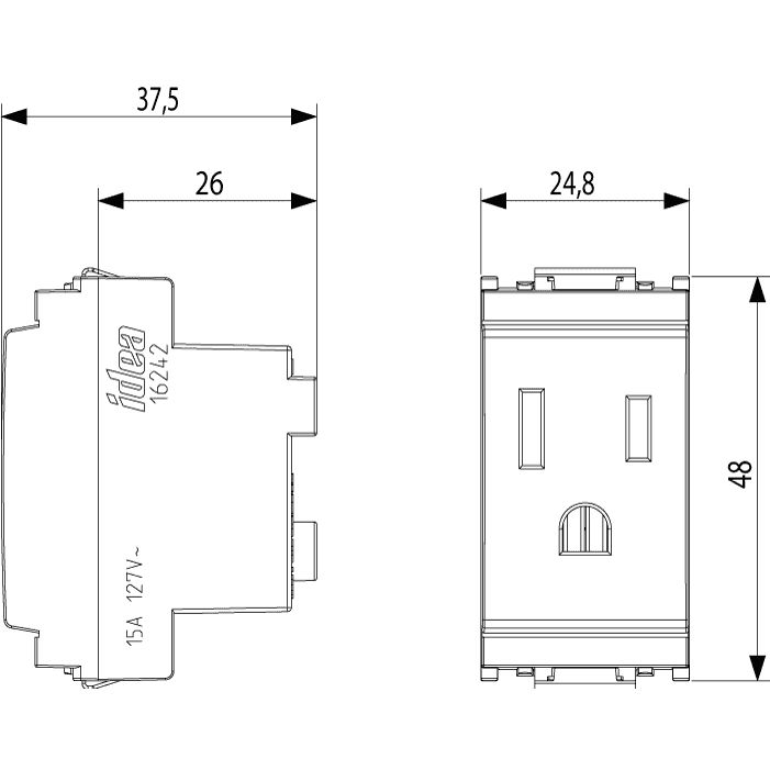 Vimar Idea SICURY USA Socket Outlet, 2P+E, 15A, 127V, IP20, Flush Mount