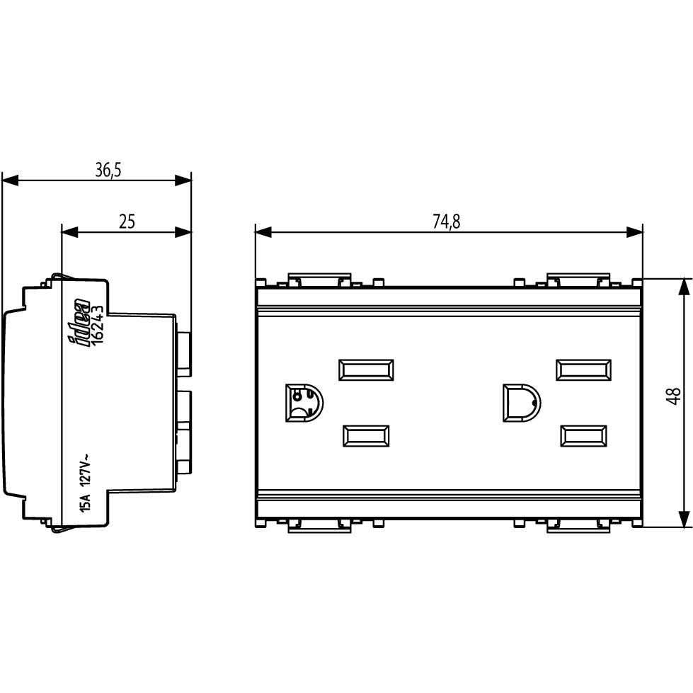 Vimar Idea SICURY Double 2P+E Socket Outlet, American and Saudi Arabian Standards, 15A 127V, 3 Modules, IP20