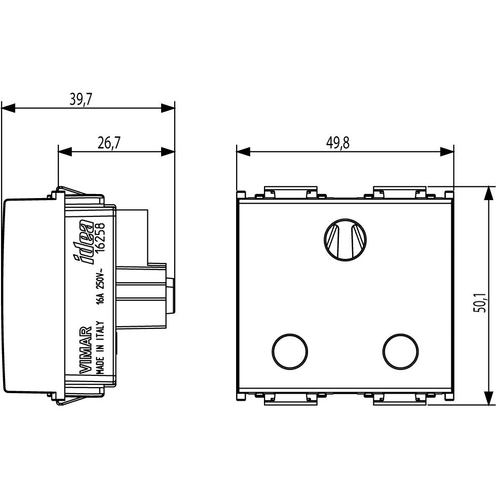 Vimar Idea 2P+E British Standard SICURY Socket Outlet, 16A 250V, 2 Modules, IP20